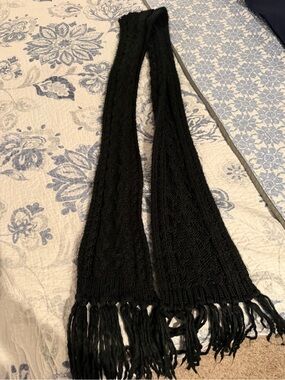New York & Company Black Cable Knit Fringe Scarf
